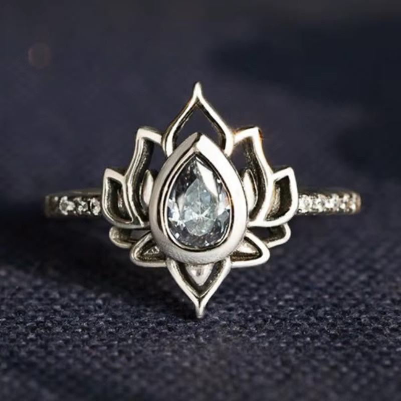 Huitan Blumenring, Silber, Zirkonia, Damen, Vintage - Bild 2