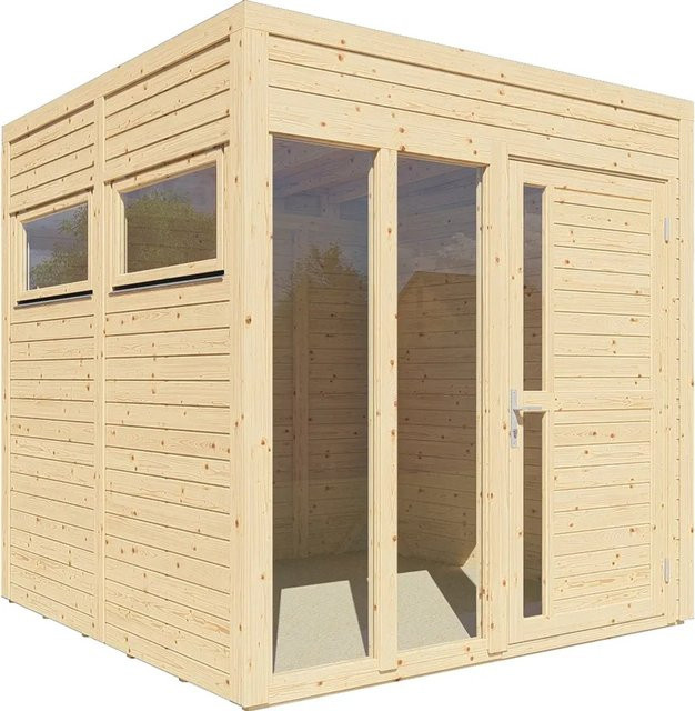 Bertilo Holz-Gartenhaus Cubus 2 Office Natur in Braun mit Sicherheitsglas und Zylinderschloss, B/T/H: 226 x 234 x 160 cm - Bild 1