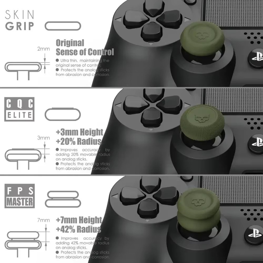 Skull & Co. Daumengriff-Set FPS CQC Joystick-Kappen in Grün für Switch Pro Gamepad, PS4 und PS5 Controller (6 Stück) - Bild 3