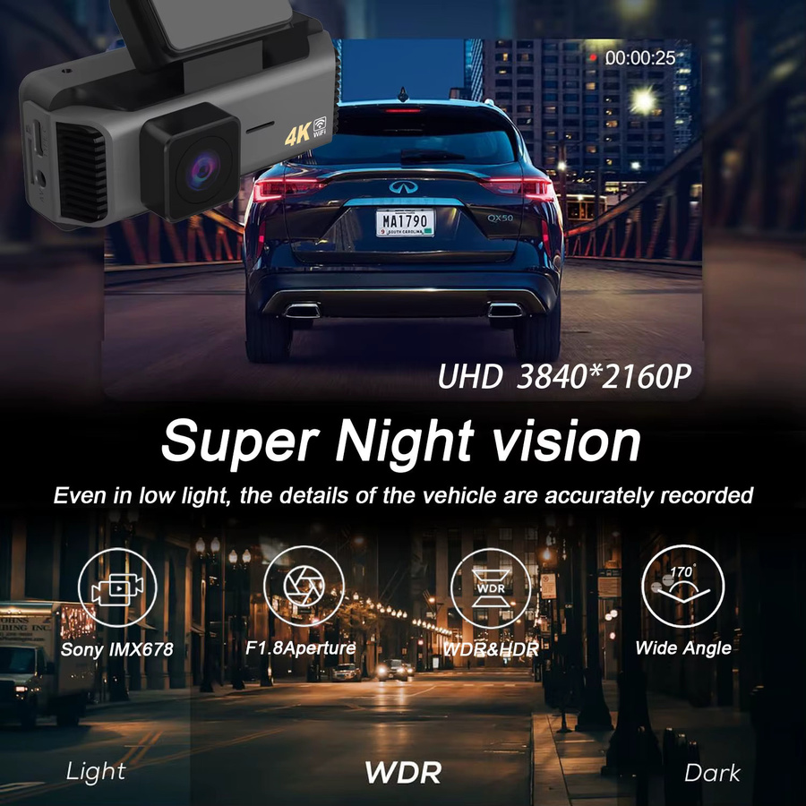 Maxtoss Dashcam 4K UHD Videorekorder mit WLAN und GPS in Schwarz - Bild 5
