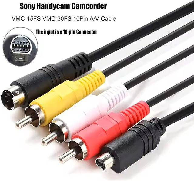 Sony A/V-Kabel VMC-30FS für DCR Handycam Camcorder mit 10-poligem DVI DV-Anschluss auf 3 RCA S-Video AV-Leitung in Schwarz - Bild 1