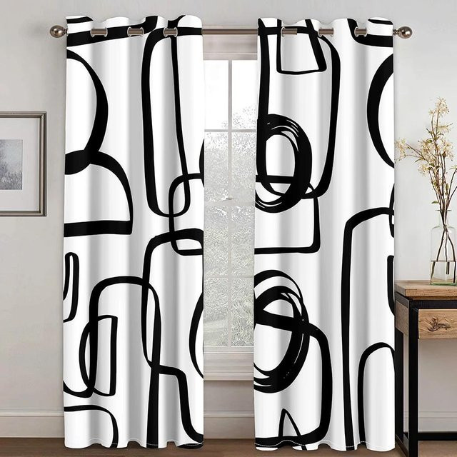 Yiran Furniture Boho Fenster Vorhänge mit abstraktem Morandi Design, 2er-Set, semi-transparent, Polyester, Breite: 100 cm, Höhe: 160 cm - Bild 1
