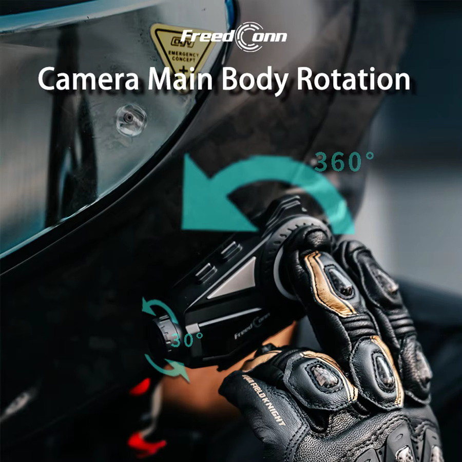 Freedconn Kabelloses Motorrad-Intercom mit DVR Dashcam, WiFi und App-Steuerung, Schwarz - Bild 2