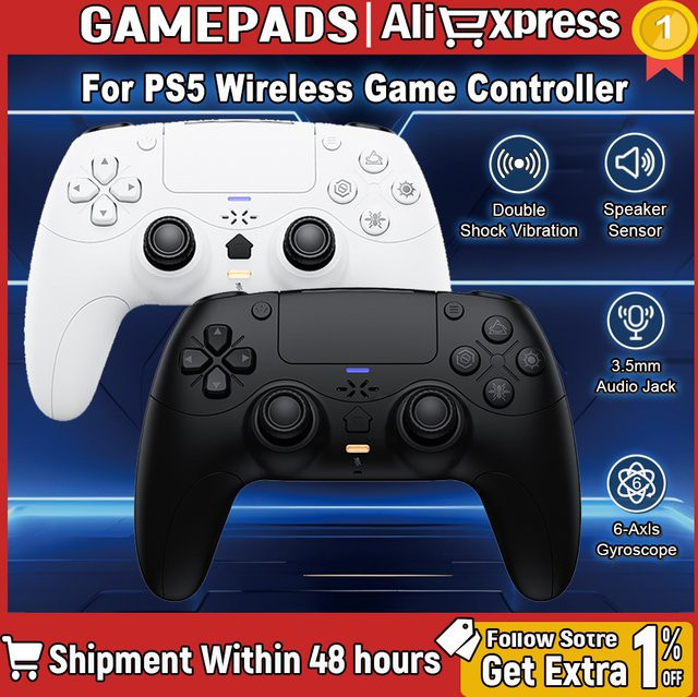 Bonadget Kabelloser Controller für PlayStation 5 und PC in Weiß mit Dual-Vibration, Turbo-Funktion, Bluetooth und BT-Adaptiv-Trigger sowie externem Mikrofon - Bild 1