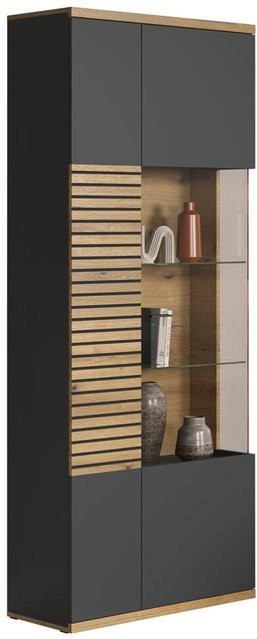 Vitrine Norris von Evoke Coast in Anthrazit Eiche Nachbildung mit Glastüren und Soft-Close-Funktion, B/H/T: 80 x 204 x 37 cm - Bild 1