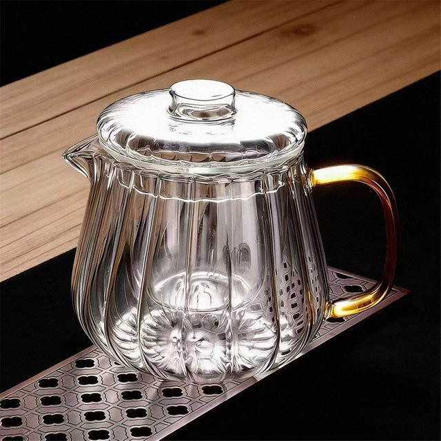 BenRussell Teekanne aus Borosilikatglas mit Streifenmuster und Sieb, transparent, herdplattengeeignet - Bild 1