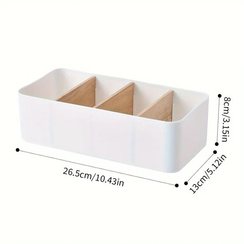 Aufbewahrungsbox aus Bambusholz und Kunststoff in Weiß, Rechteckige Organizerbox für Kosmetik oder Fernbedienungen im minimalistischen Design - Bild 2