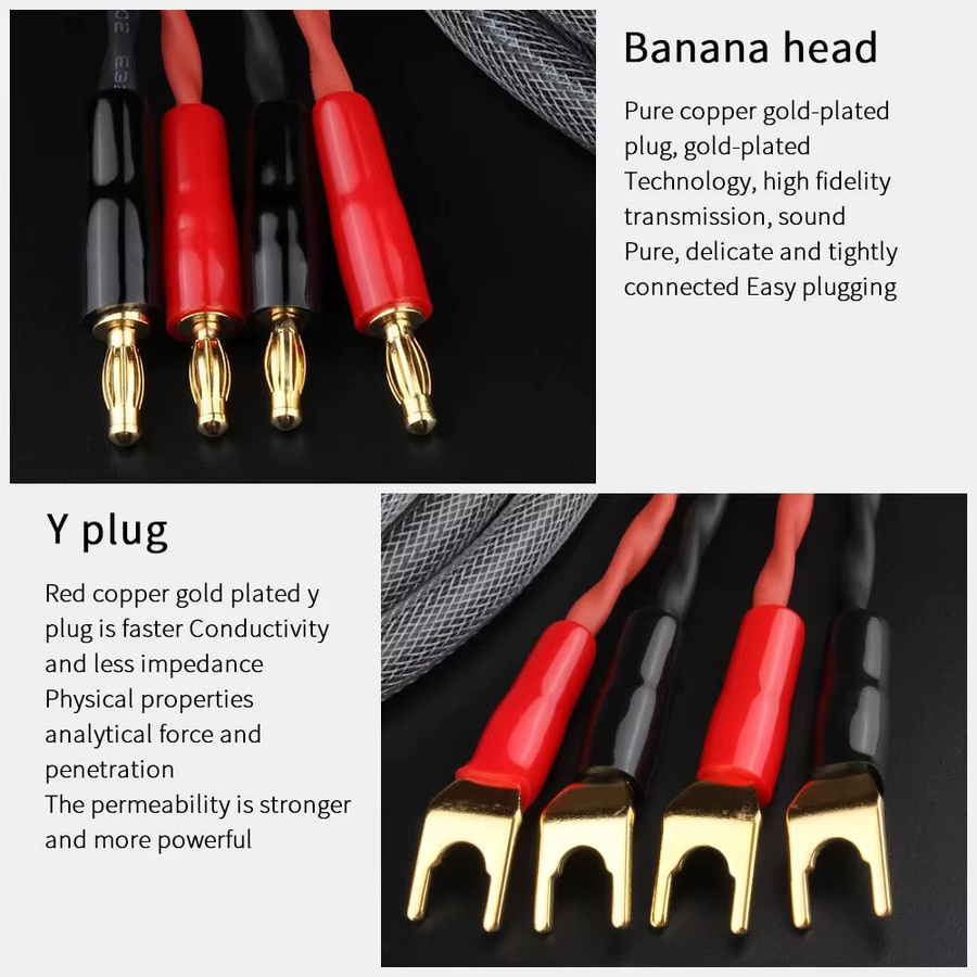 YYAUDIO HiFi-Lautsprecherkabel mit 6N OFC-Kern, Bananensteckern und 24K Gold-Y-Steckern, Schwarz/Gold - Bild 2
