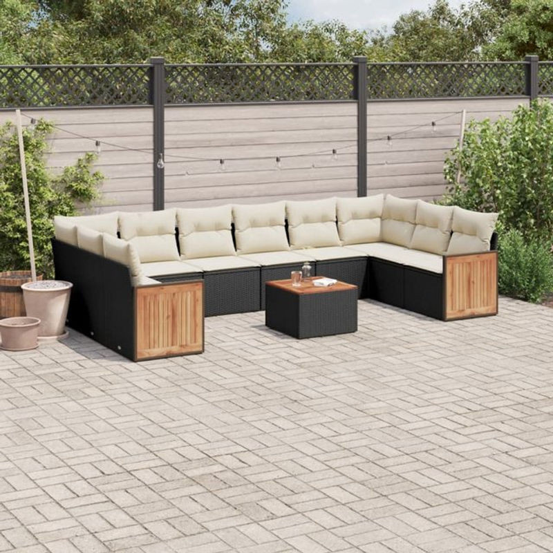 Vidaxl Garten-Sitzgruppe aus schwarzem Rattan mit beigen Kissen im modernen Design für Erwachsene - Bild 1