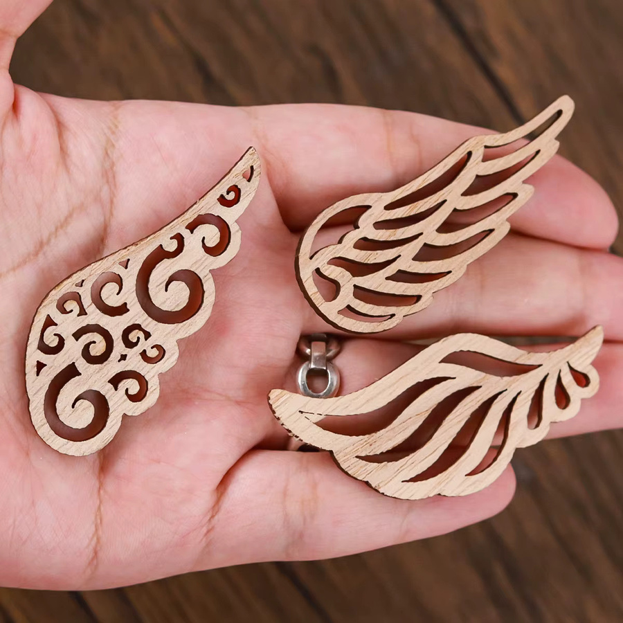 UDOCOOL DIY Engel Flügel Holz Chips Dekorative Verzierungen in 4 Stilen, 40 Stück, Braun - Bild 2