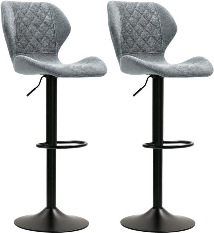 HOMCOM Barhocker 2er-Set höhenverstellbar und drehbar mit Rückenlehne und Fußstütze in Chenille-Optik, Grau/Schwarz - Bild 1