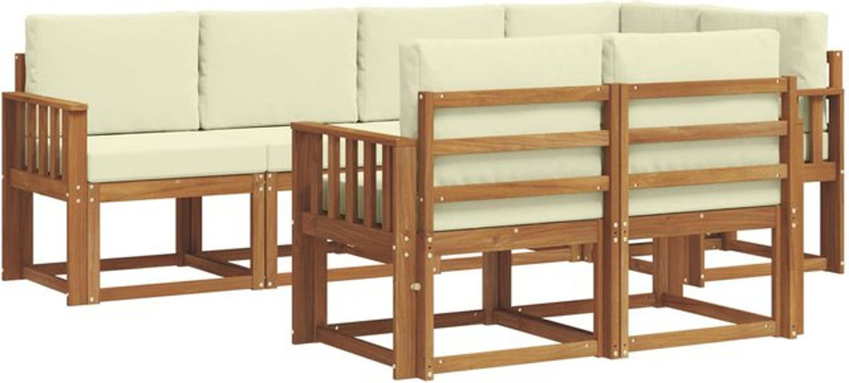 7-teilige Outdoor-Sofagarnitur aus Akazie mit Kissen in Natur und Beige von vidaXL - Bild 1