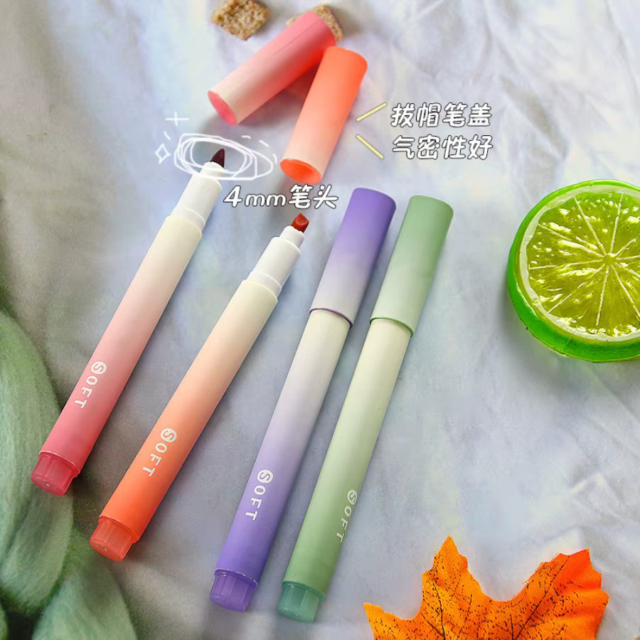 4er Set Multicolor Textmarker mit Farbverlauf und Keilspitze für Schule und Büro - Bild 2