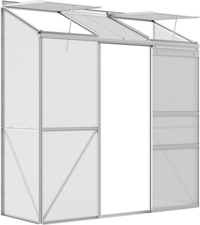 Outsunny Gewächshaus aus Aluminium und Polycarbonat mit Schiebetür und Dachfenstern, Silber, B/T/H: 192 x 68 x 196 cm