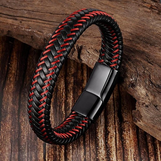 Rui Di Armband, Leder geflochten, Edelstahl, Schwarz, Herren, 20 cm - Bild 1