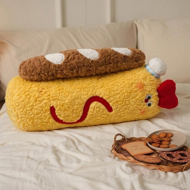 Yiran Toy Baguette Wurst Plüschkissen in Gelb, Flauschiges Lebensmittel-Kissen zur Dekoration für Sofa und Bett, Länge: 65 cm - Bild 1