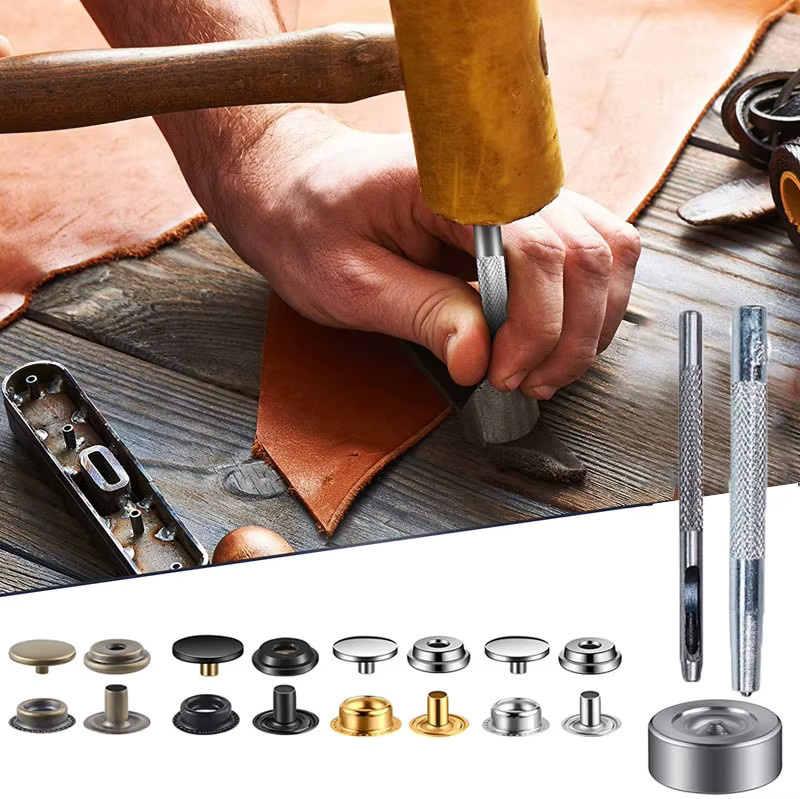 100er Set Edelstahl Druckknopf Kit mit Werkzeug, 15 mm Druckknöpfe in Silber und Schwarz für Marine, Boot, Leinwand, Tasche und Leder DIY Handwerk - Bild 1