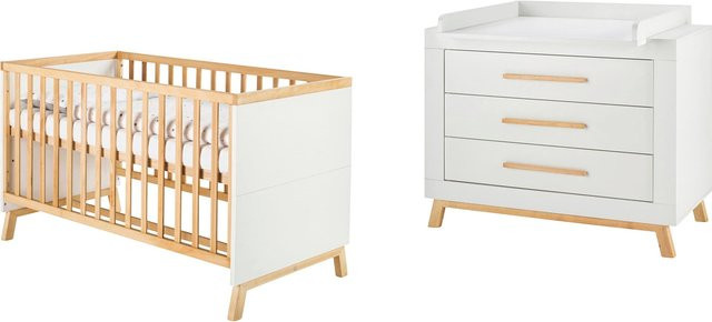 Schardt Babyzimmer Miami 2-teiliges Set in Weiß und Buche massiv im Scandi Look - Bild 1