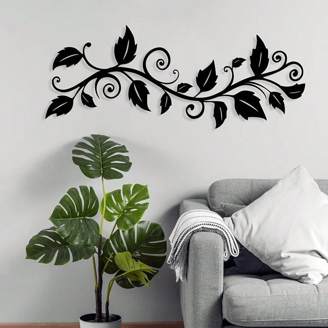 CIFBUY Moderne Wandkunst aus rostfreiem Metall in Schwarz mit floralem Blätter-Design - Bild 1