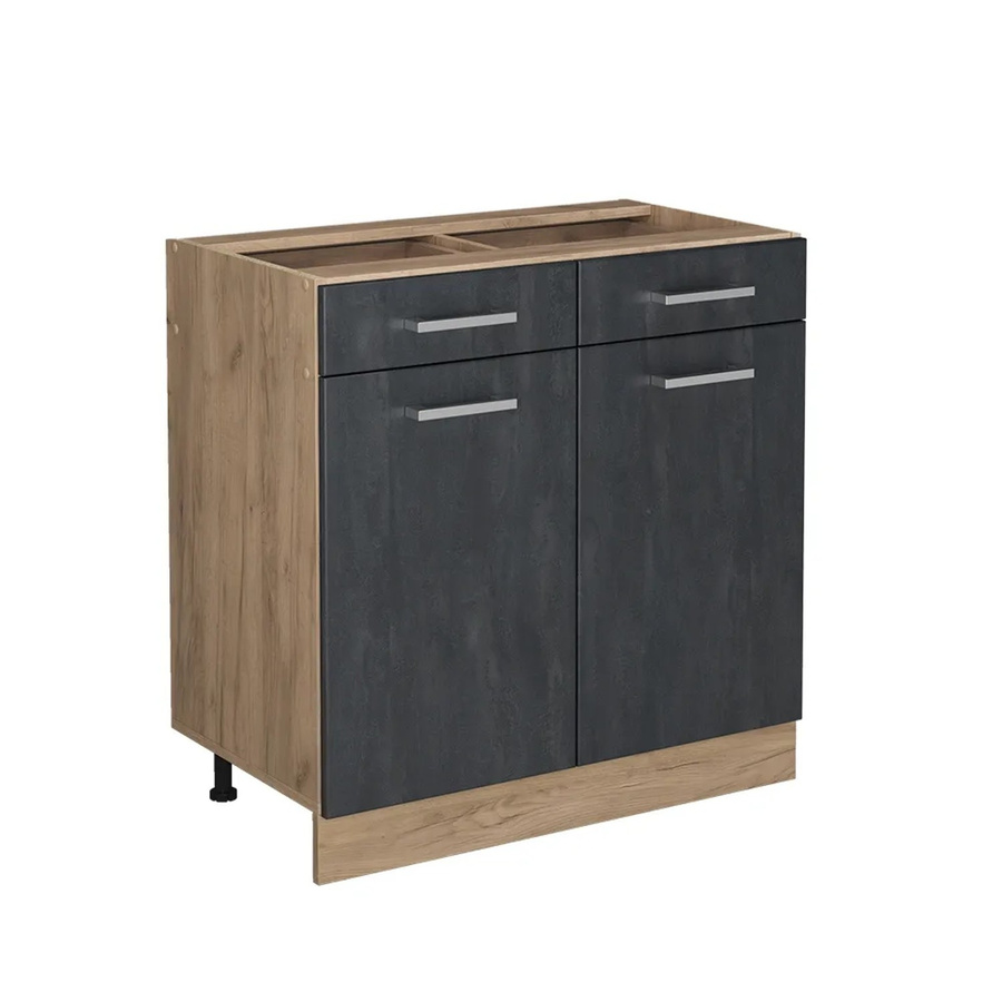 Vicco Schubunterschrank R-Line in Schwarz Beton und Eiche ohne Arbeitsplatte Breite: 80 cm - Bild 2