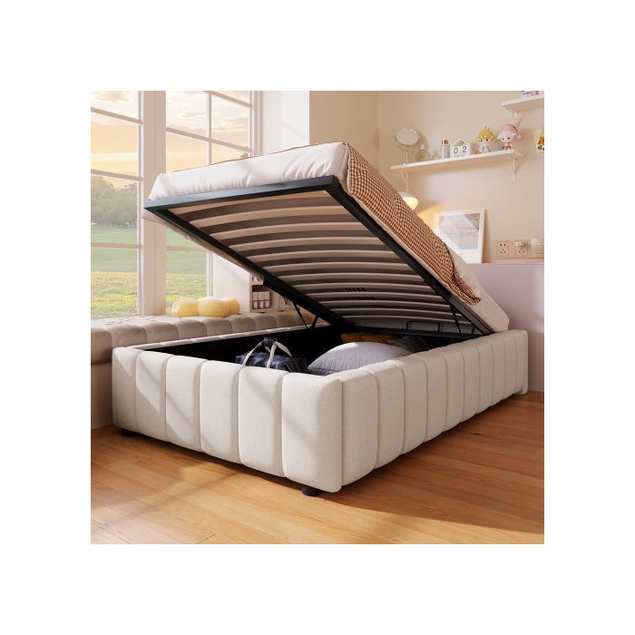 MUVOE Bett mit hydraulischer Unterstützung in Beige mit modernem Design, B/T/H: 90 x 200 cm - Bild 2