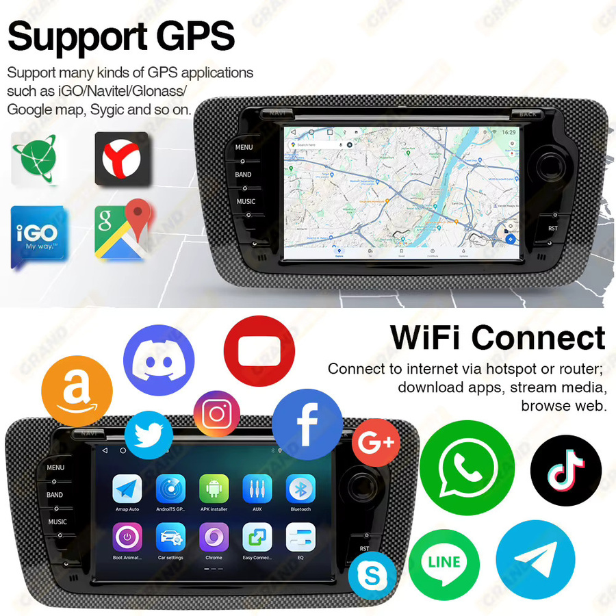 Grandnavi Wireless CarPlay und Android Auto Multimedia Radio für Seat Ibiza 6J 2009 - 2013, 7 Zoll Display, 4G WiFi, GPS Navigation, Schwarz - Bild 5