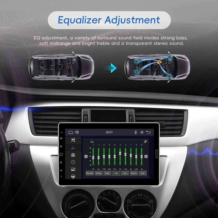 Podofo 1DIN Autoradio mit 10,1 Zoll abnehmbarem Bildschirm, MP5 Multimedia-Player mit kabellosem Carplay, Android Auto und Bluetooth, Schwarz - Bild 3