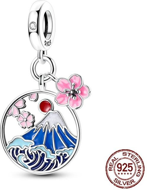 Charmanhänger Japan Berg Fuji, Kupfer, Weiß, Perle, Zirkonia, Damen - Bild 1
