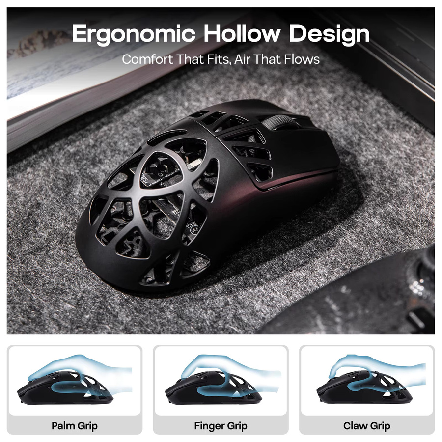 EPOMAKER Carbon X Gaming-Maus mit Kohlefasergehäuse, kabellos via Bluetooth oder 2,4 GHz, ultraleicht, Schwarz - Bild 5