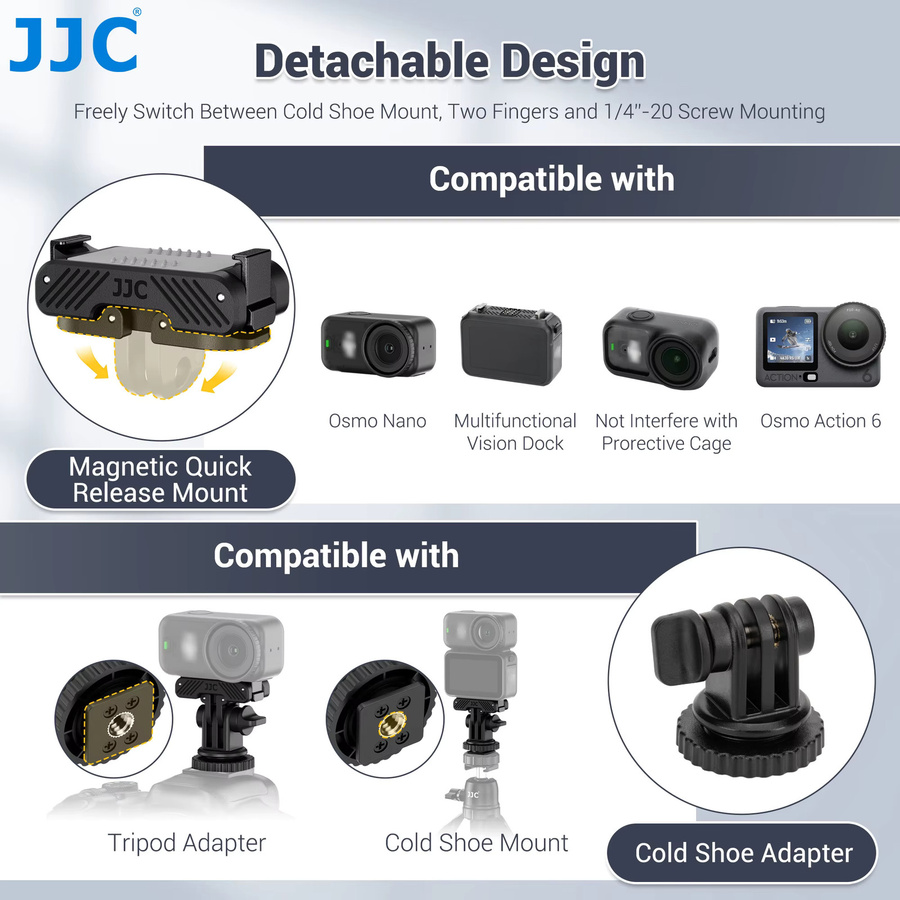 JJC Osmo Nano Magnetischer Schnellwechseladapter für DJI Osmo Nano Action 6 in Schwarz mit Klappklauen - Bild 5