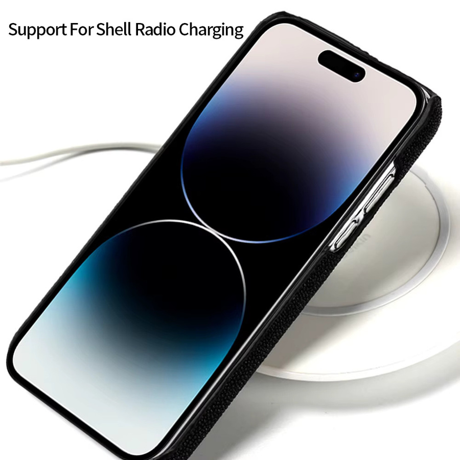 Luxus Handyhülle aus echtem Stingray-Leder für iPhone 11 bis iPhone 17 Pro Max in Schwarz oder Grün - Bild 3