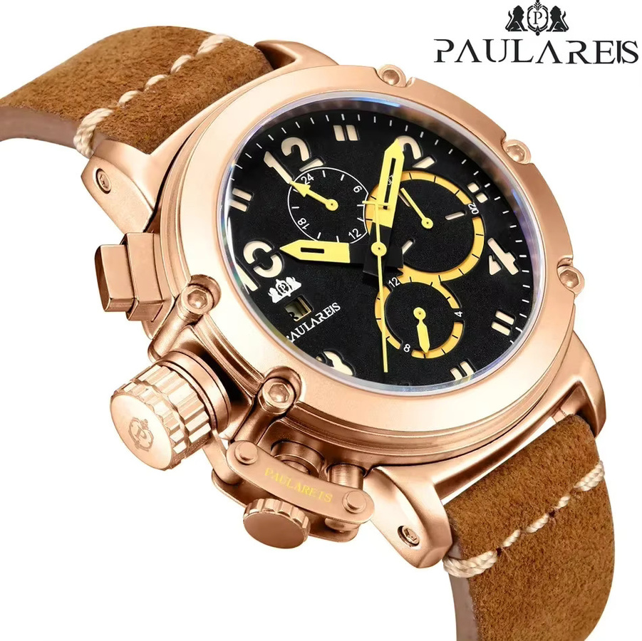 PAULAREIS P Armbanduhr Automatik, Leder, Gold, Bronze, Herren - Bild 2