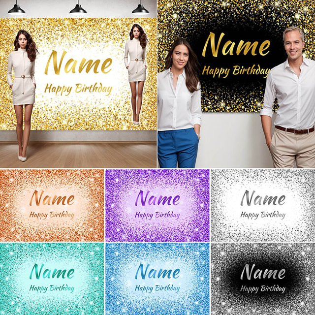 Personalisierbares Party Banner von Sylvia Home in Gold oder Silber für Geburtstag, Jahrestag oder Babyparty als Fotohintergrund - Bild 1