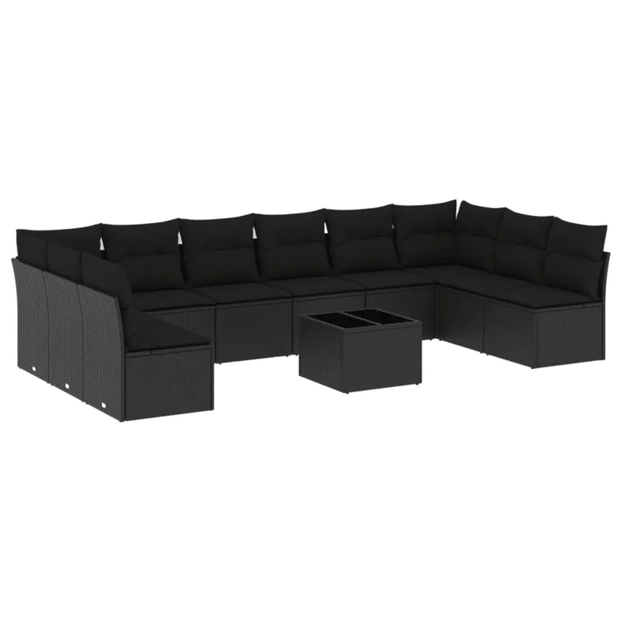 vidaXL 11-tlg Garten-Sofagarnitur Modell 3 aus Poly Rattan mit Kissen und Hartglas in Schwarz - Bild 2