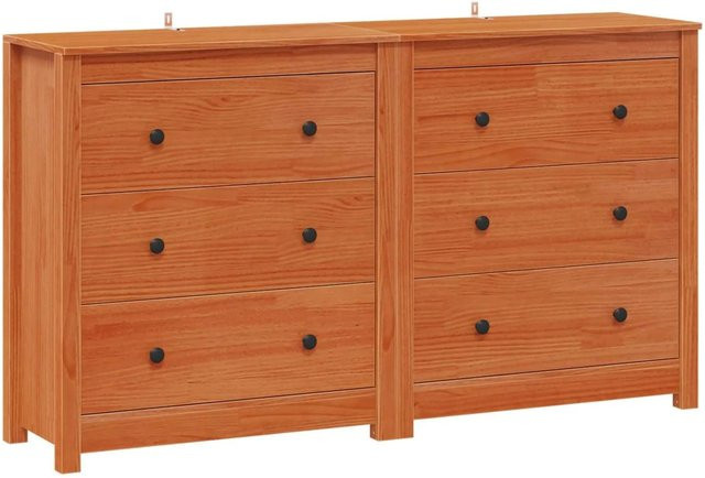 vidaXL Sideboard aus massivem Kiefernholz mit Schubladen, 2-teilig, Braun, B/T/H: 140 x 35 x 80 cm - Bild 1