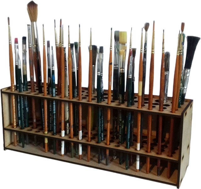 Holz-Pinselhalter in Braun mit 67 Löchern als Schreibtisch-Organizer und Wandregal für Malutensilien oder Make-up-Pinsel - Bild 1