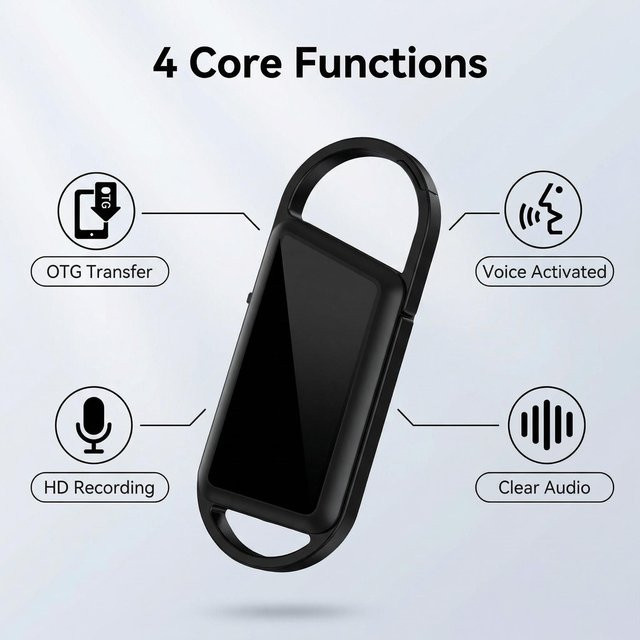 XIXI SPY Schlüsselanhänger Mini Sprachaktivierter Rekorder Digitales Audio-Aufnahmegerät Tragbares Professionelles Mikro-Diktiergerät MP3-Player in Schwarz - Bild 1