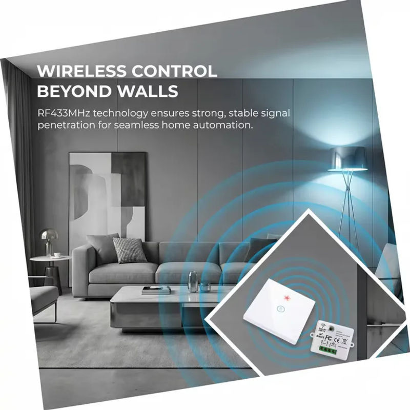 KADMOS Kabelloser RF Touch-Lichtschalter mit Glaspanel und 433MHz Fernbedienung für dein Zuhause oder Schlafzimmer - Bild 4