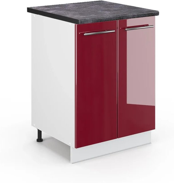 Vicco Küchenunterschrank Fame-Line in Bordeaux Hochglanz und Weiß mit Anthrazit, B/T/H: 60 x 60 x 82 cm - Bild 1