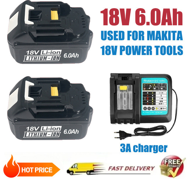 Makita 18 V 6,0 Ah Lithium-Ionen-Akku Set mit 3 A Ladegerät für LXT Elektrowerkzeuge kompatibel mit BL1860 BL1850 BL1830 - Bild 1
