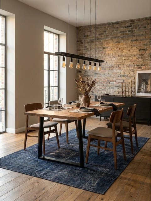 Esstisch aus Massivholz Akazie mit Metall-Trapezgestell von KADIMA DESIGN, Rechteckig, Braun, B/T/H: 200 x 100 x 76 cm - Bild 1
