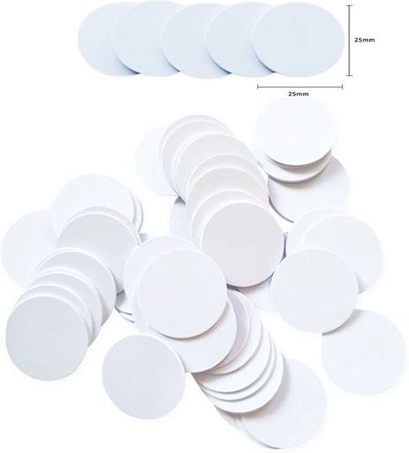 YEVERAXIN NFC Münz-Karten NTAG216 RFID Smart Cards, Weiß, Durchmesser: 25 mm, 13,56 MHz - Bild 1