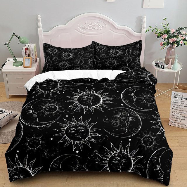 Bettwäsche Set Sonne Mond Vintage mit Baumwolle und Leinen, Farbe: Schwarz, B/H: 220 x 240 cm - Bild 1