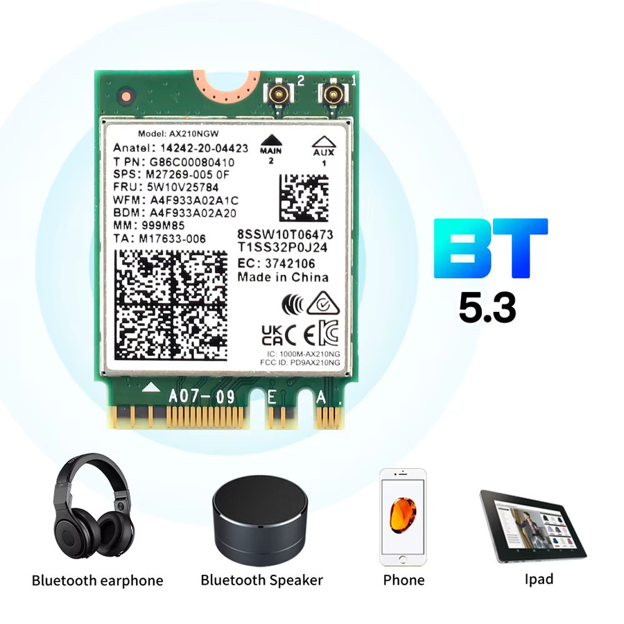Fenvi WiFi 6E AX210 Tri-Band Netzwerkadapter mit Bluetooth 5.3 und externen Antennen für Windows 10/11 - Bild 2