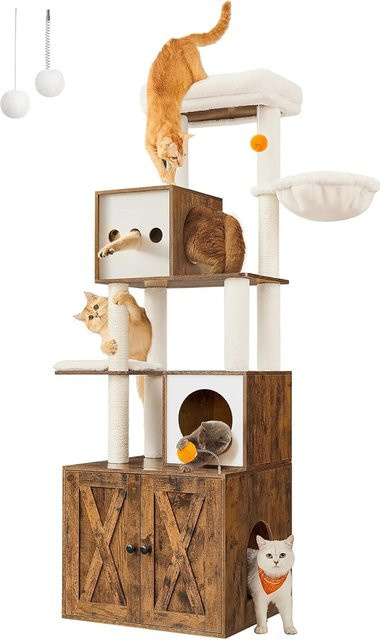 Feandrea Kratzbaum mit Katzenklo-Schrank in Braun mit modernem Design und Plüschoberfläche, Höhe: 180 cm - Bild 1