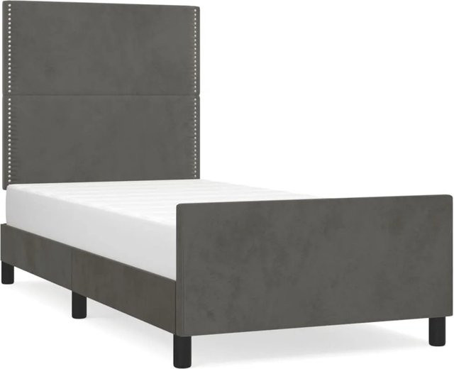 vidaXL Bettgestell mit Kopfteil aus Samt und Lärchenholz in Dunkelgrau, B/T/H: 80 x 200 cm - Bild 1