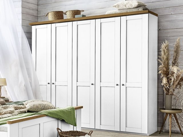 Kleiderschrank SANSIBAR AALBORG in Weiß mit Scharniertüren und Regalen, B/T/H: 250 x 58 x 216 cm - Bild 1