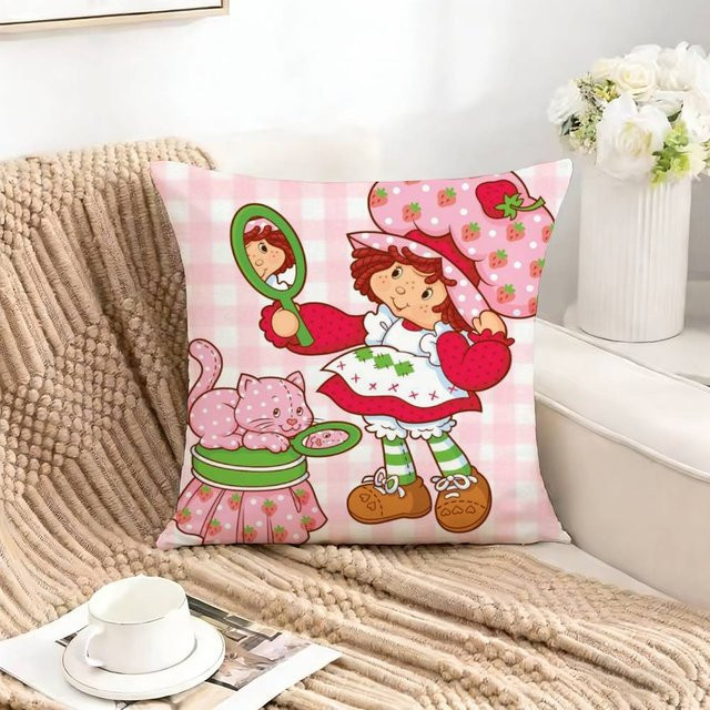 JMG Clothing Quadratische Kissenhülle Erdbeer-Shortcake-Mädchen Design, doppelseitig bedruckt, Farbe: Pink, B/T/H: 50 x 50 x 0 cm - Bild 1