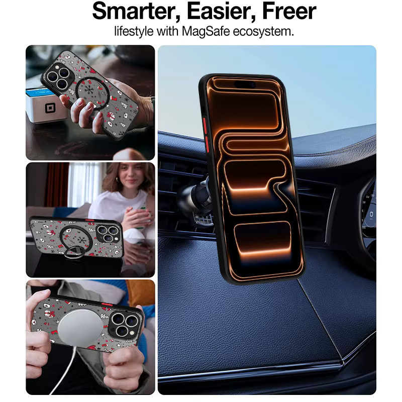 MOESOE Magnetische iPhone Schutzhülle mit Weihnachtsmuster, stoßfeste Magsafe kompatible Abdeckung in Schwarz und Multicolour - Bild 3