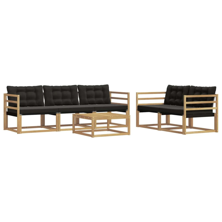 vidaXL Outdoor-Sofagarnitur aus Akazienholz mit Textilene-Polstern und Couchtisch, 6-teiliges Set, Schwarz und Weiß, B/T/H: 79 x 79 x 37 cm - Bild 2